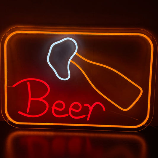 "Foamy Bottled Beer Neon Sign" - Bubbling with pub vibes, perfect for bars and breweries, celebrating the joy of a cold, foamy beer.