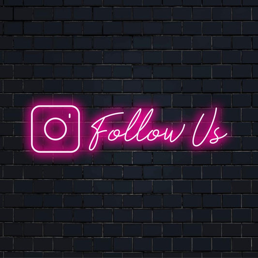 Custom neon sign with 'Follow Us' text, ideal LED decor for business or social media engagement and branding. Neon wall art.