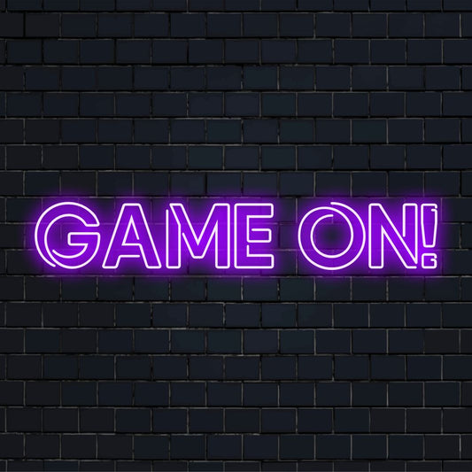 Ζωντανό "Game On!" Πινακίδα νέον LED, τέλεια διακόσμηση με φως νέον για αίθουσες παιχνιδιών, με έντονα γράμματα και δυναμικό σχεδιασμό.