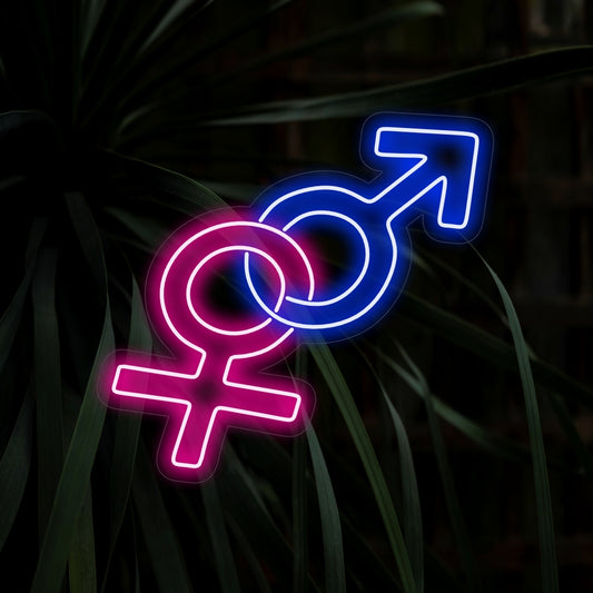 "Gender Symbol Neon Sign" - Emanating a message of diversity and inclusion, perfect for spaces promoting gender awareness and clinics, supporting gender inclusivity.