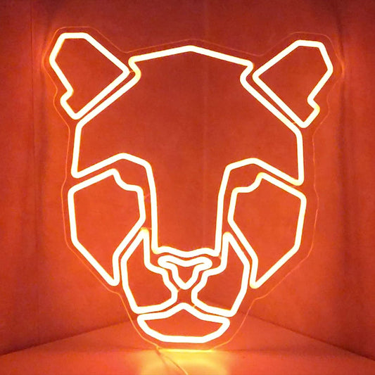 "Geometric Leopard Neon Sign" - Roaring with modern artistry, perfect for eclectic spaces and art galleries, capturing the fusion of geometric design and the wild spirit of a leopard.