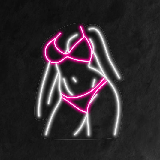 "Girl in Bikini Front Body Neon Sign" - Adding a touch of beach vibes and summer allure, perfect for beach-themed bars and resorts, evoking a sense of sunshine and relaxation.