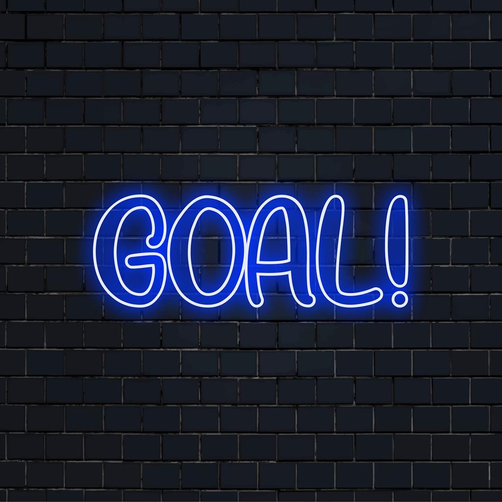 LED neon sign with a custom bold Goal! design. Unique lighting decor perfect for bars or sports events.