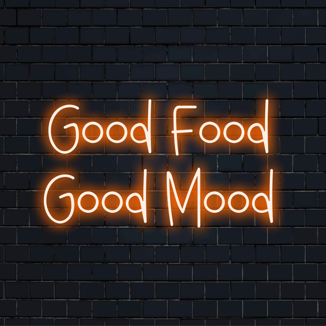 "Good Food Good Mood Neon Sign" - Udstråler positive vibes til foodies og kulinariske rum, der understreger sammenhængen mellem god mad og godt humør.