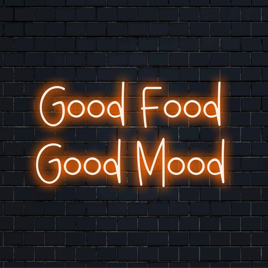 "Good Food Good Mood Neon Sign" - Udstråler positive vibes til foodies og kulinariske rum, der understreger sammenhængen mellem god mad og godt humør.