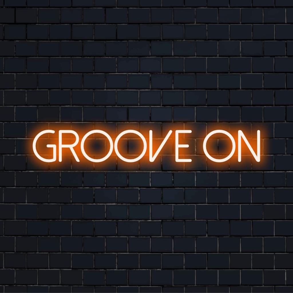 Groove On sleek LED neon sign as eye-catching decor, perfect for adding a vibrant touch to any space.