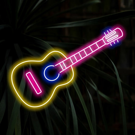 "Guitar Neon Sign" - Striking a chord of musical ambiance, perfect for music studios and entertainment venues, resonating with the love of guitars and music.