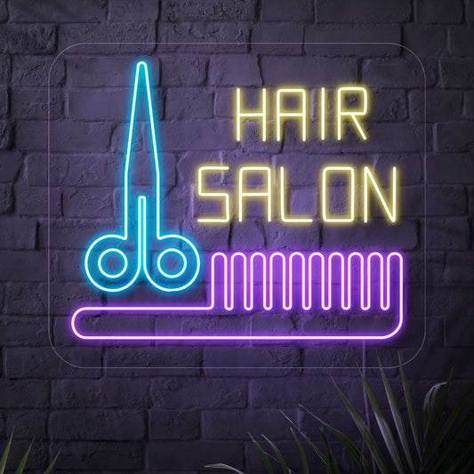 "Hair Salon Neon Sign" - Radiating a chic and stylish vibe, perfect for salons and beauty parlors, creating an inviting atmosphere for trendy and modern hair services.