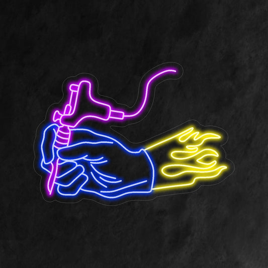 "Hand Holding Tattoo Machine Neon Sign" - Paying homage to the art of tattooing, perfect for tattoo studios and parlors, dedicated to the craft of creating lasting and meaningful body art.
