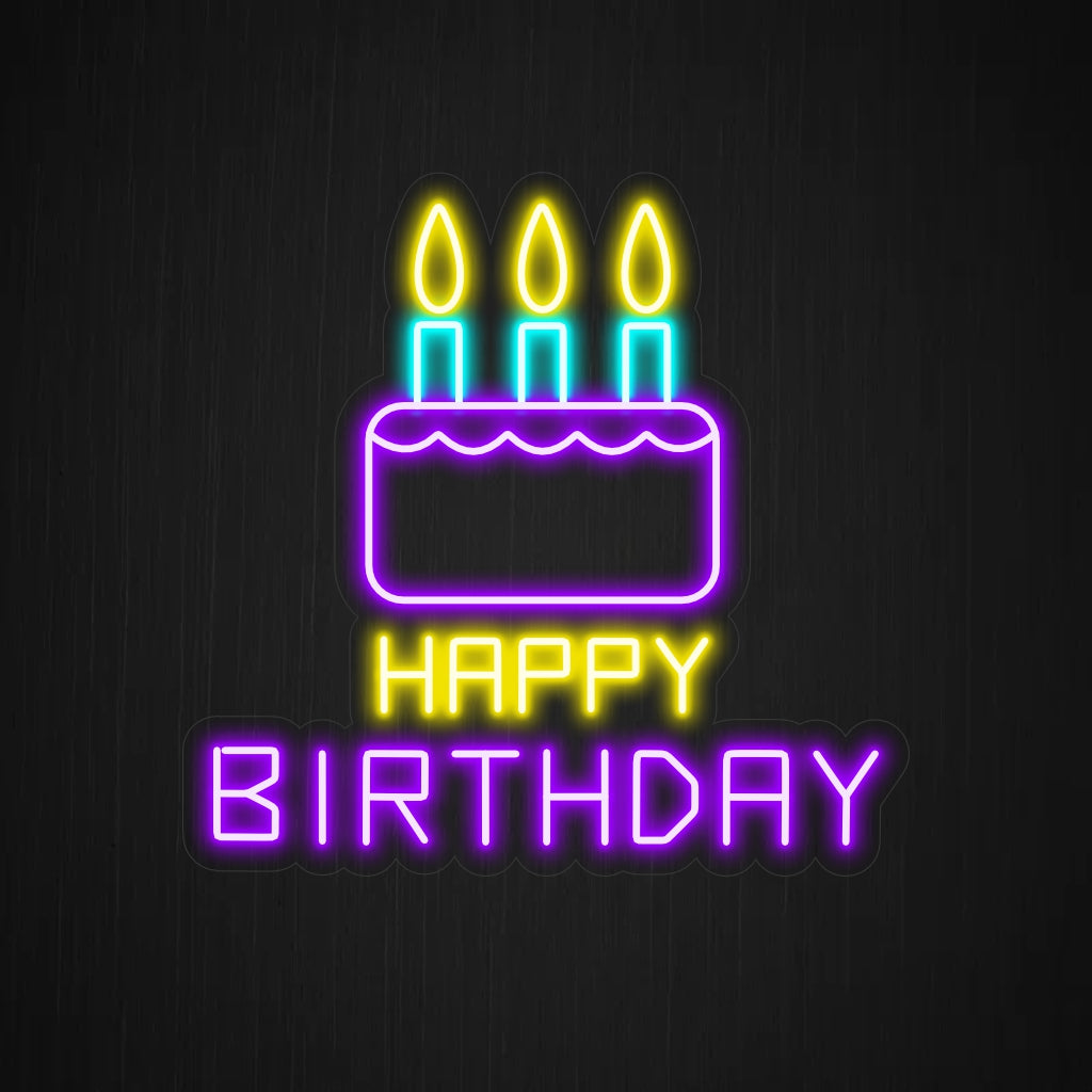 Insegna al neon "Happy Birthday With Cake": aggiunge un tocco festoso e celebrativo, perfetto per feste di compleanno e luoghi per eventi, dove le celebrazioni gioiose sono ben accette.