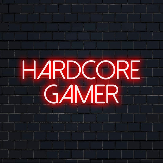 Vibrant Hardcore Gamer LED neon sign, customizable neon light, perfect neon decor for gaming enthusiasts.
