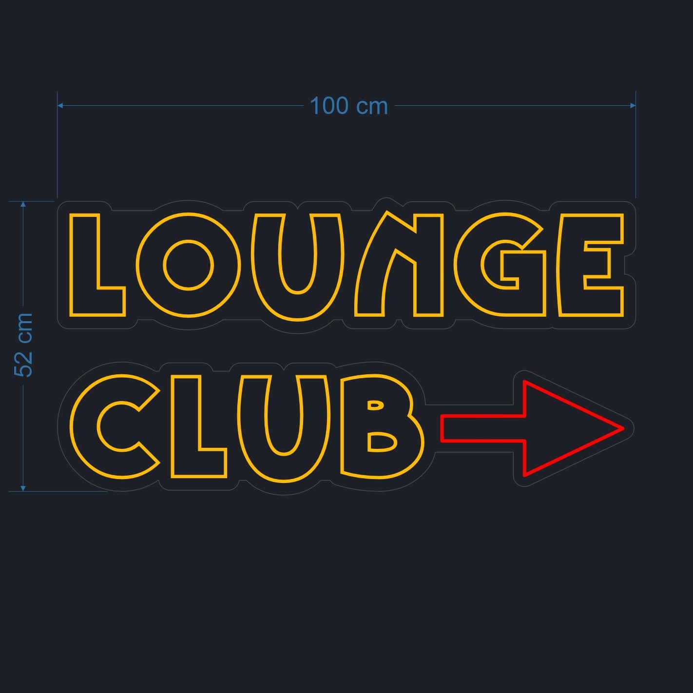 Räätälöity neonkyltti 100 × 52 cm – “Lounge Club”