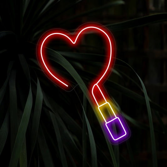 "Heart Drawn With Lipstick Neon Sign" - A playful and flirtatious addition, perfect for spaces with a touch of romance, beauty salons, or any area that embraces a hint of glamour.