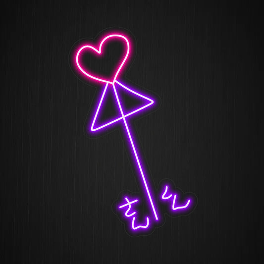 "Heart and Arrow Neon Sign" - Symbolizing love and affection, perfect for spaces that celebrate love stories, weddings, or romantic atmospheres.