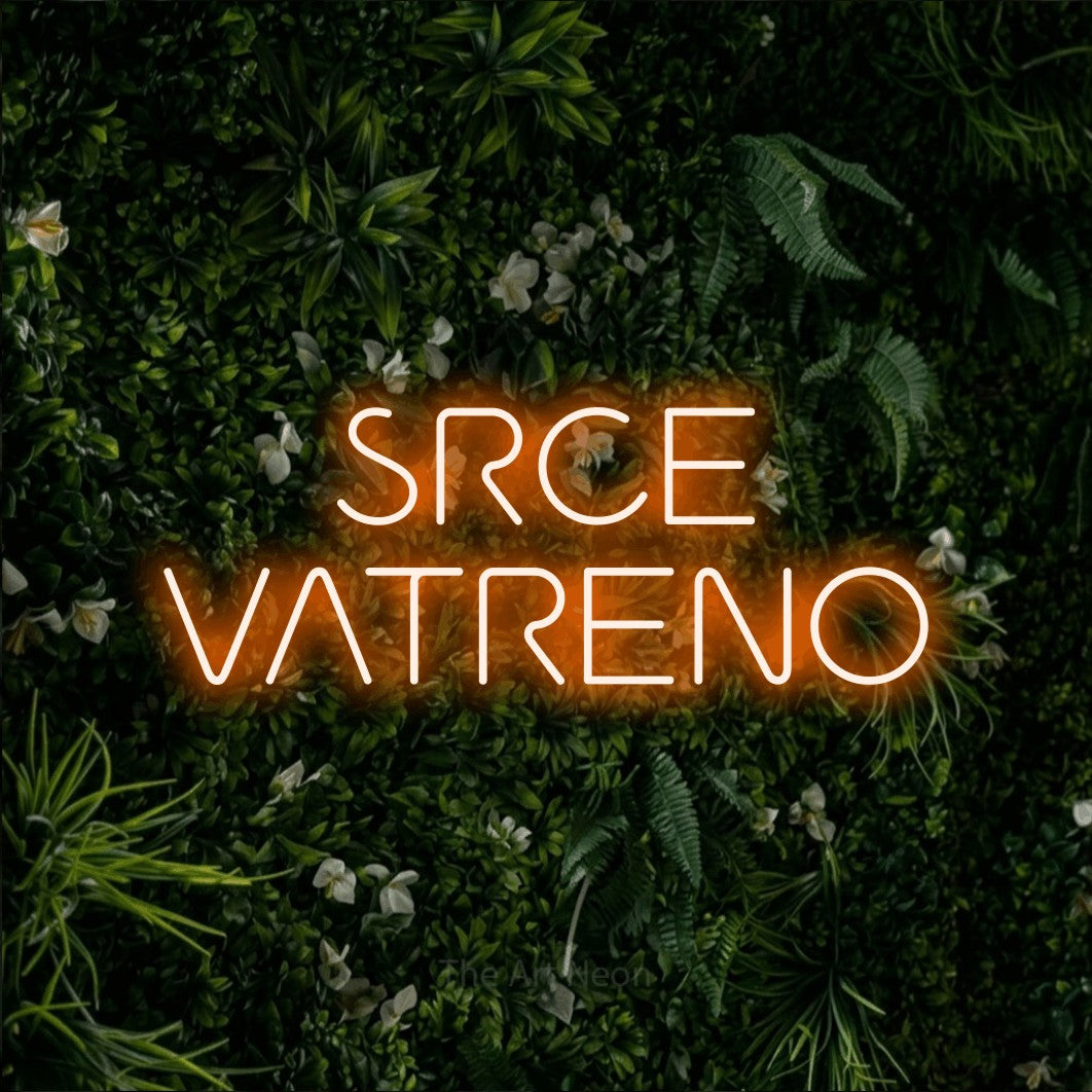 LED neon sign reading “SRCE VATRENO”, arranged in two lines.