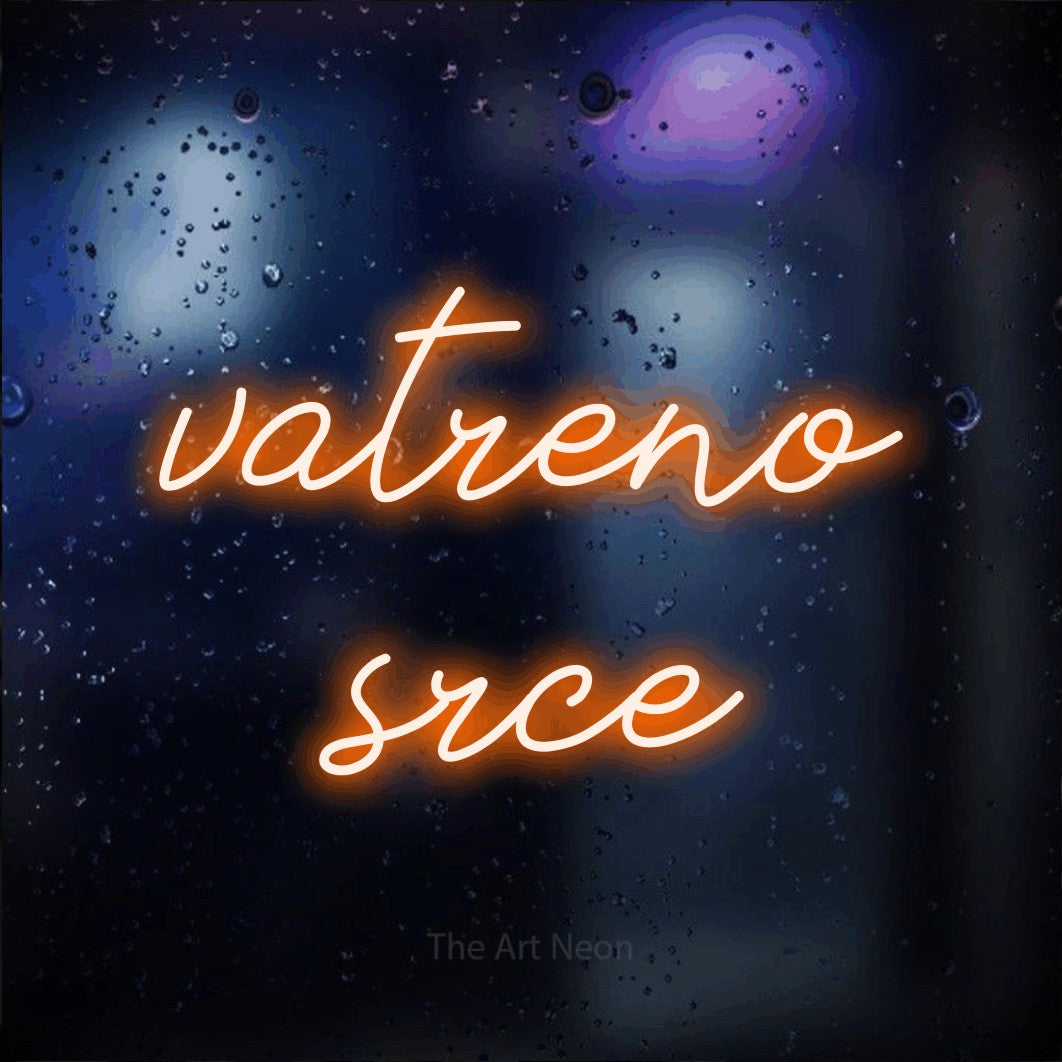 LED neon sign reading “vatreno srce”, arranged in two lines.