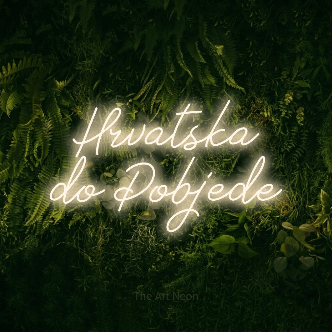 LED neon sign reading “Hrvatska do Pobjede”, arranged in two lines.