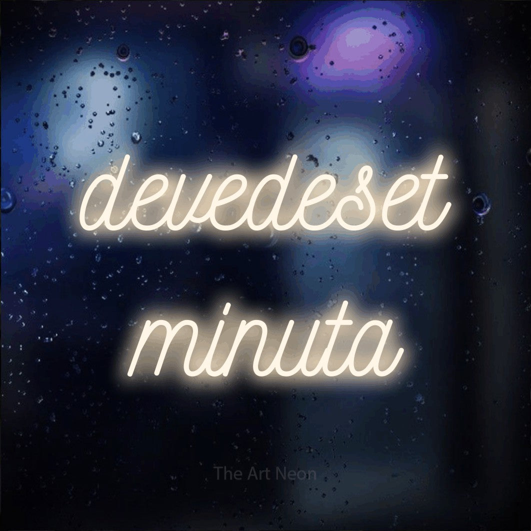 LED neon sign reading “devedeset minuta”, arranged in two lines.