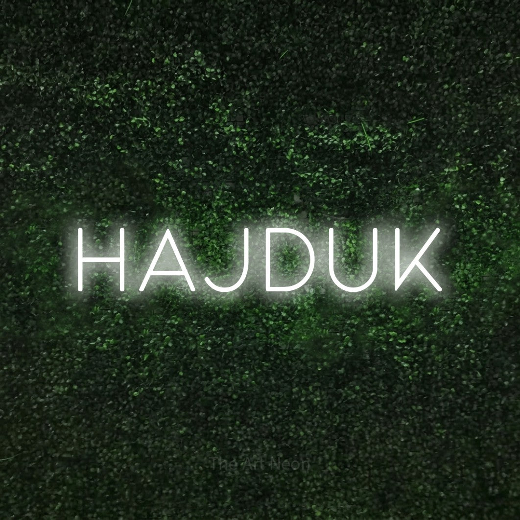 LED neon sign reading “Hajduk”, arranged in a single line.