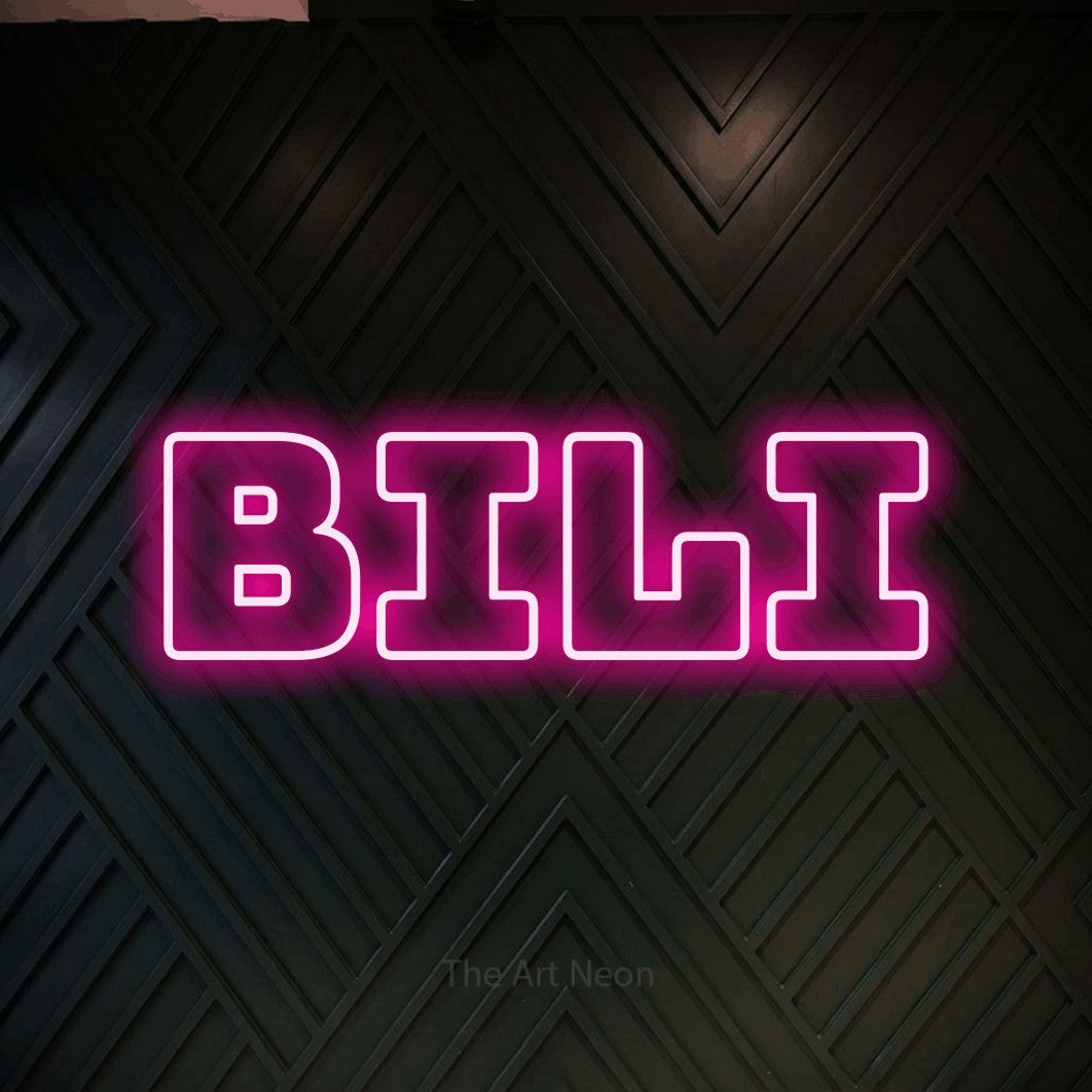 LED neon sign reading “BILI”, arranged in a single line.