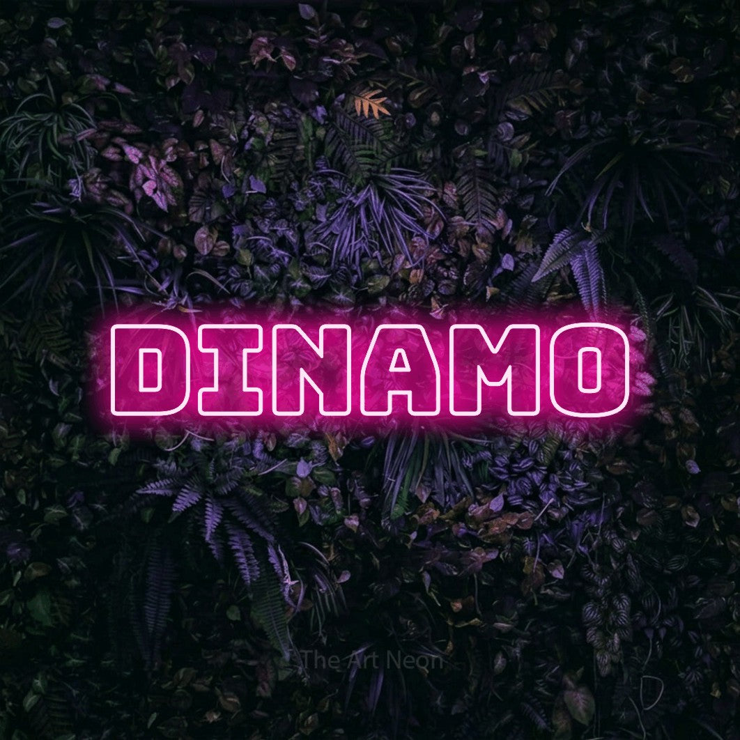 LED neon sign reading “Dinamo”, arranged in a single line.