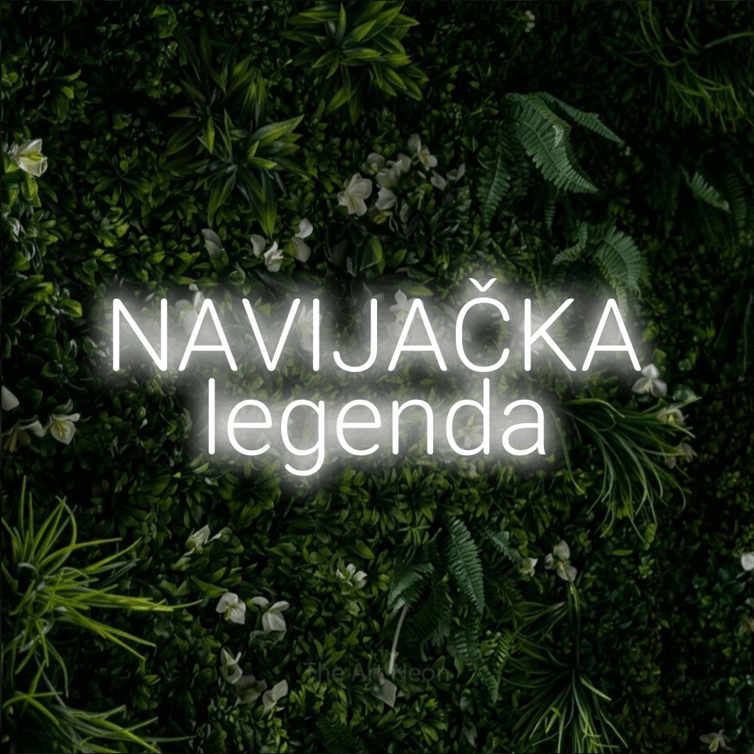 LED neon sign reading “NAVIJAČKA legenda”, arranged in two lines.
