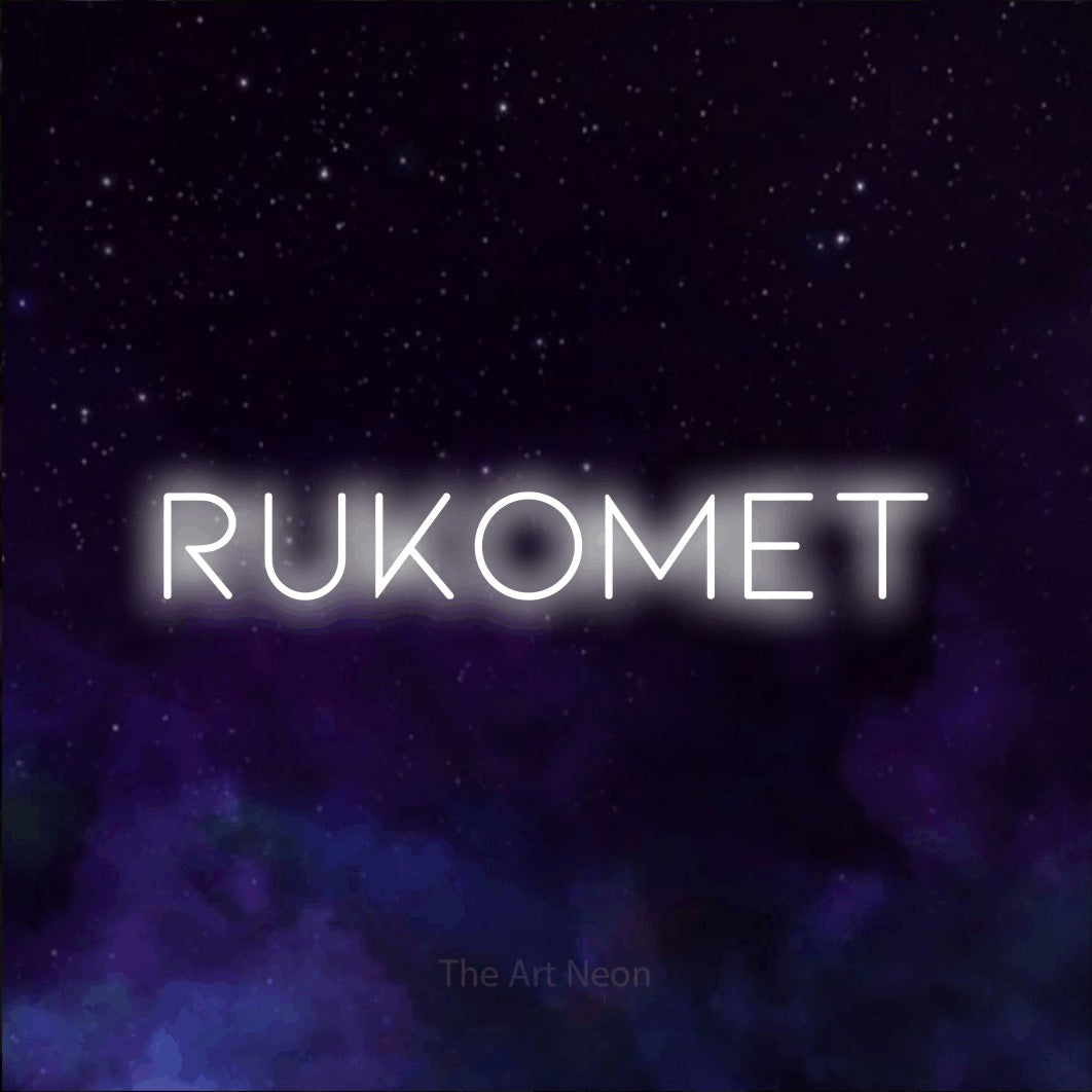 LED neon sign reading “Rukomet”, arranged in a single line.