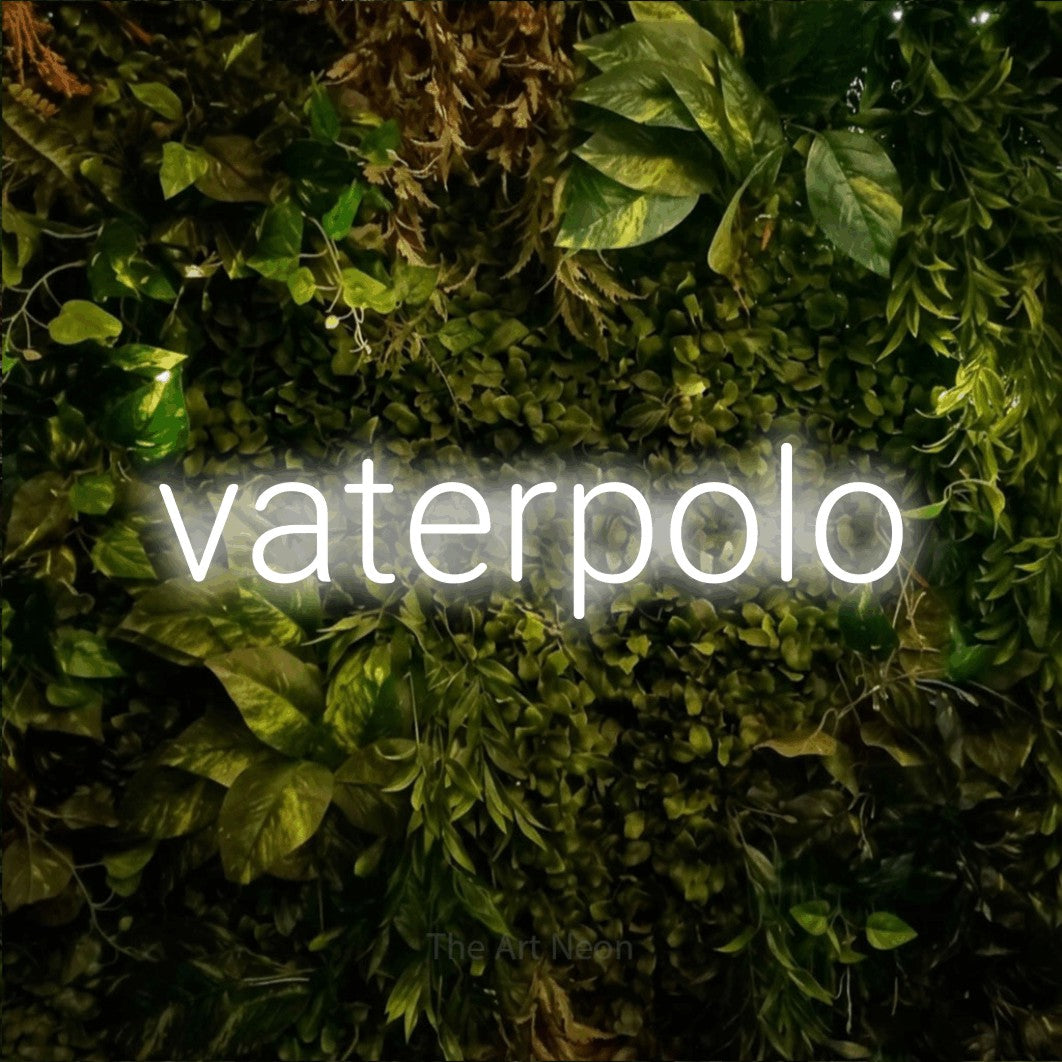 LED neon sign reading “vaterpolo”, arranged in a single line.