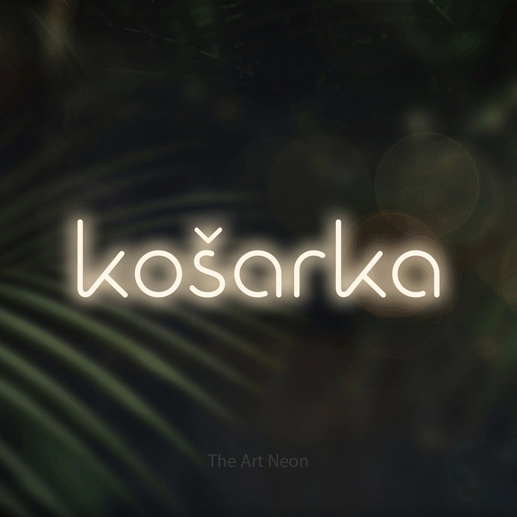 LED neon sign reading “košarka”, arranged in a single line.