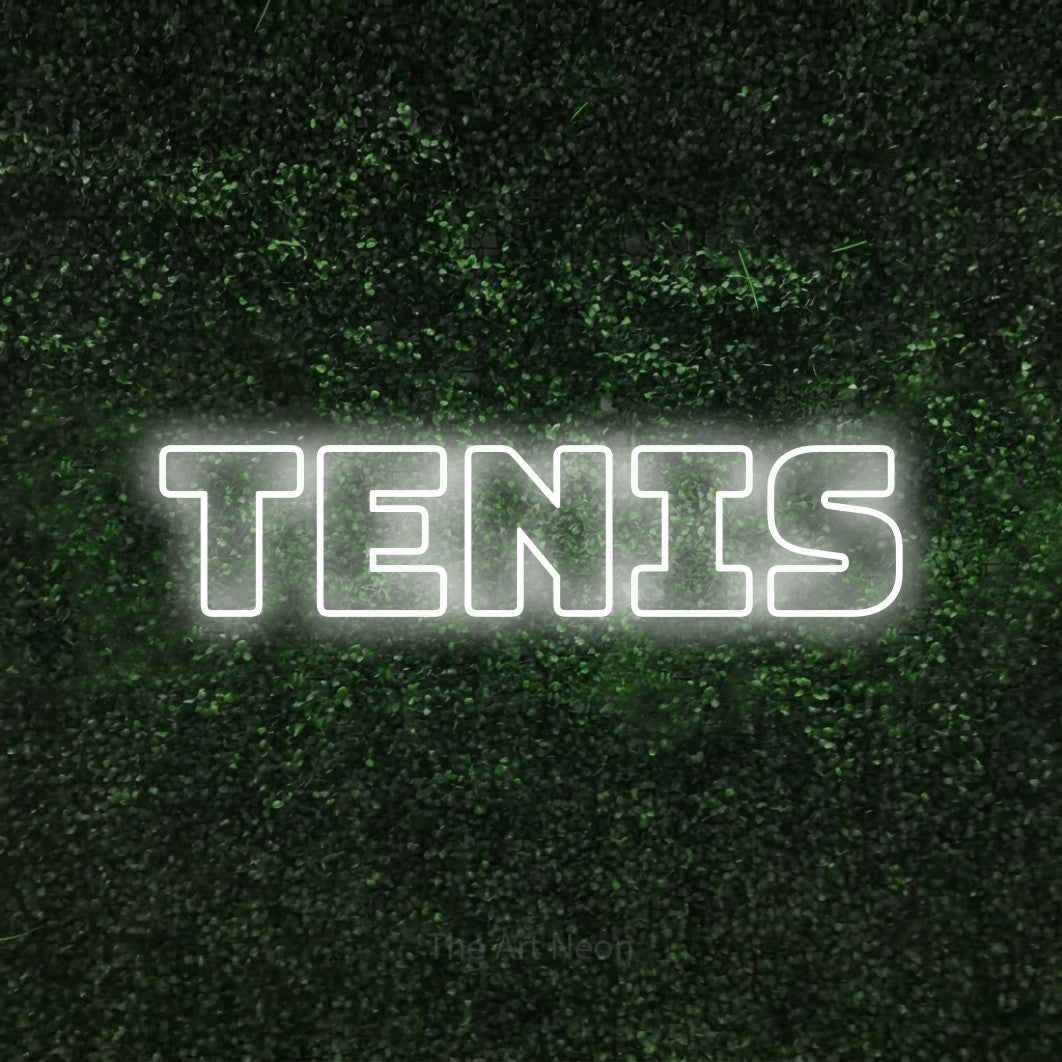 LED neon sign reading “Tenis”, arranged in a single line.