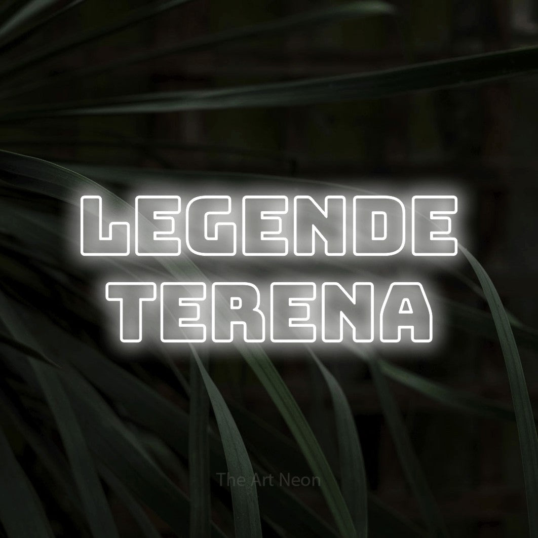 LED neon sign reading “legende terena”, arranged in two lines.