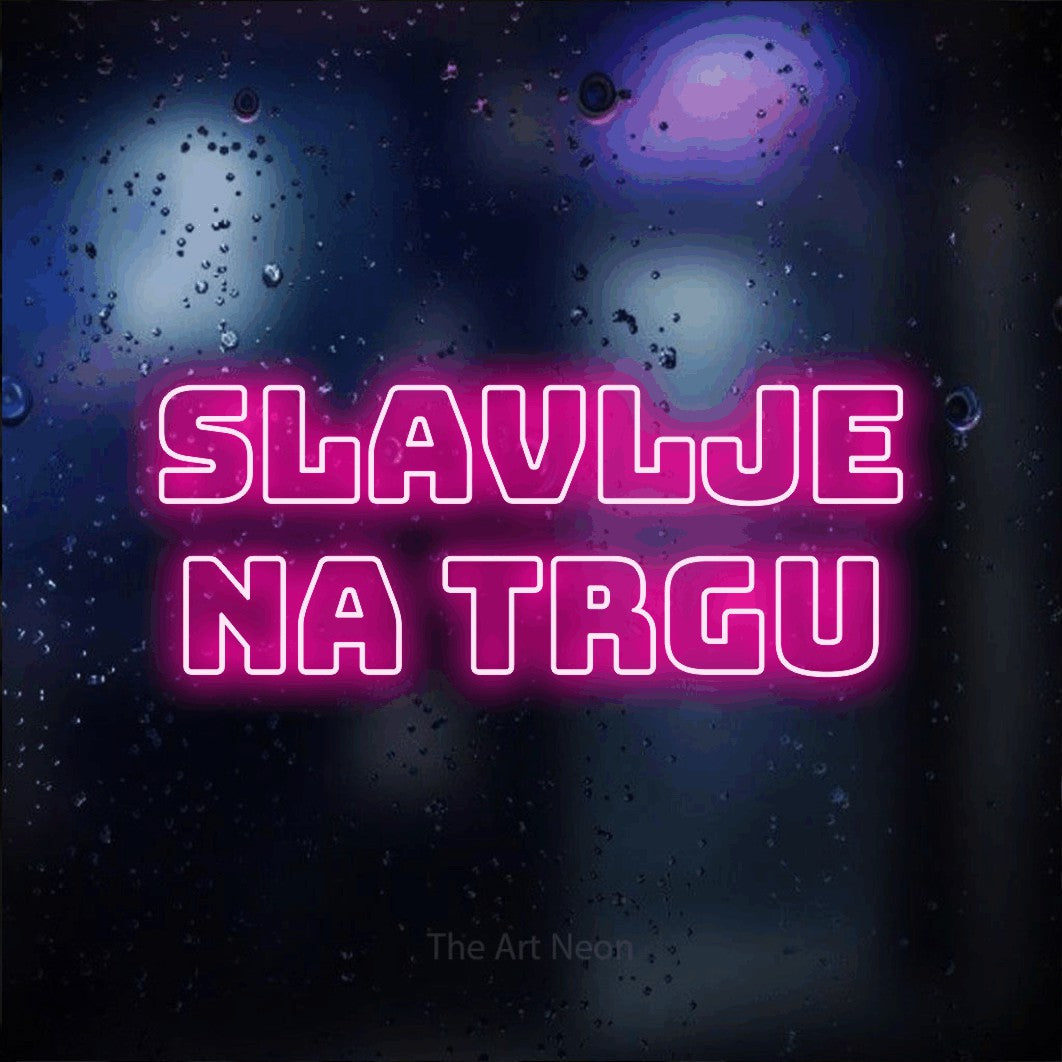 LED neon sign reading “Slavlje na Trgu”, arranged in two lines.