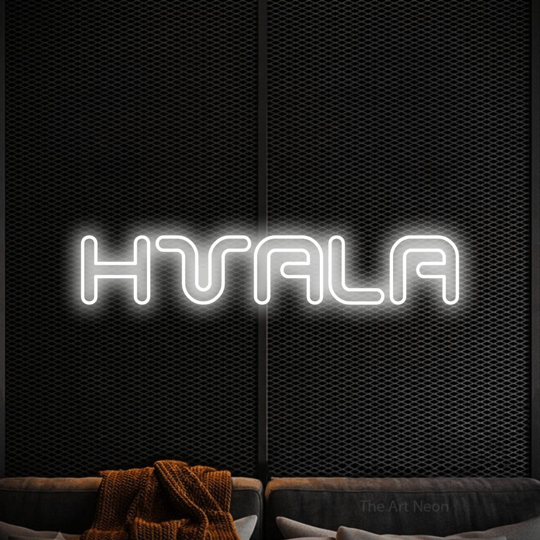 LED neon sign reading “HVALA”, arranged in a single line.