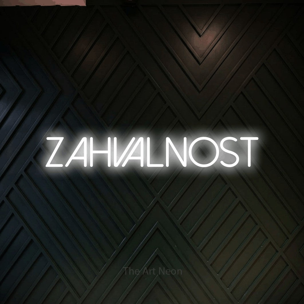 LED neon sign reading “Zahvalnost”, arranged in a single line.