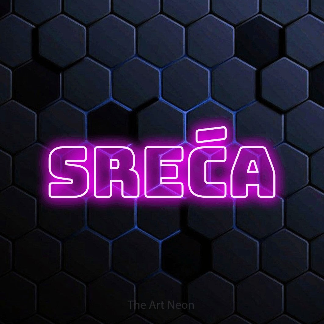 LED neon sign reading “Sreća”, arranged in a single line.