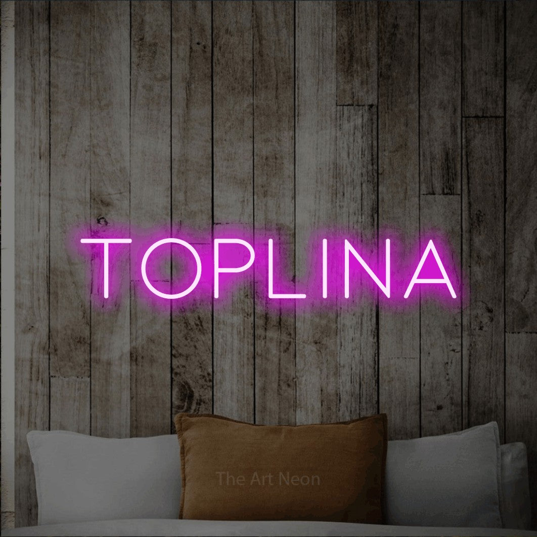 LED neon sign reading “toplina”, arranged in a single line.