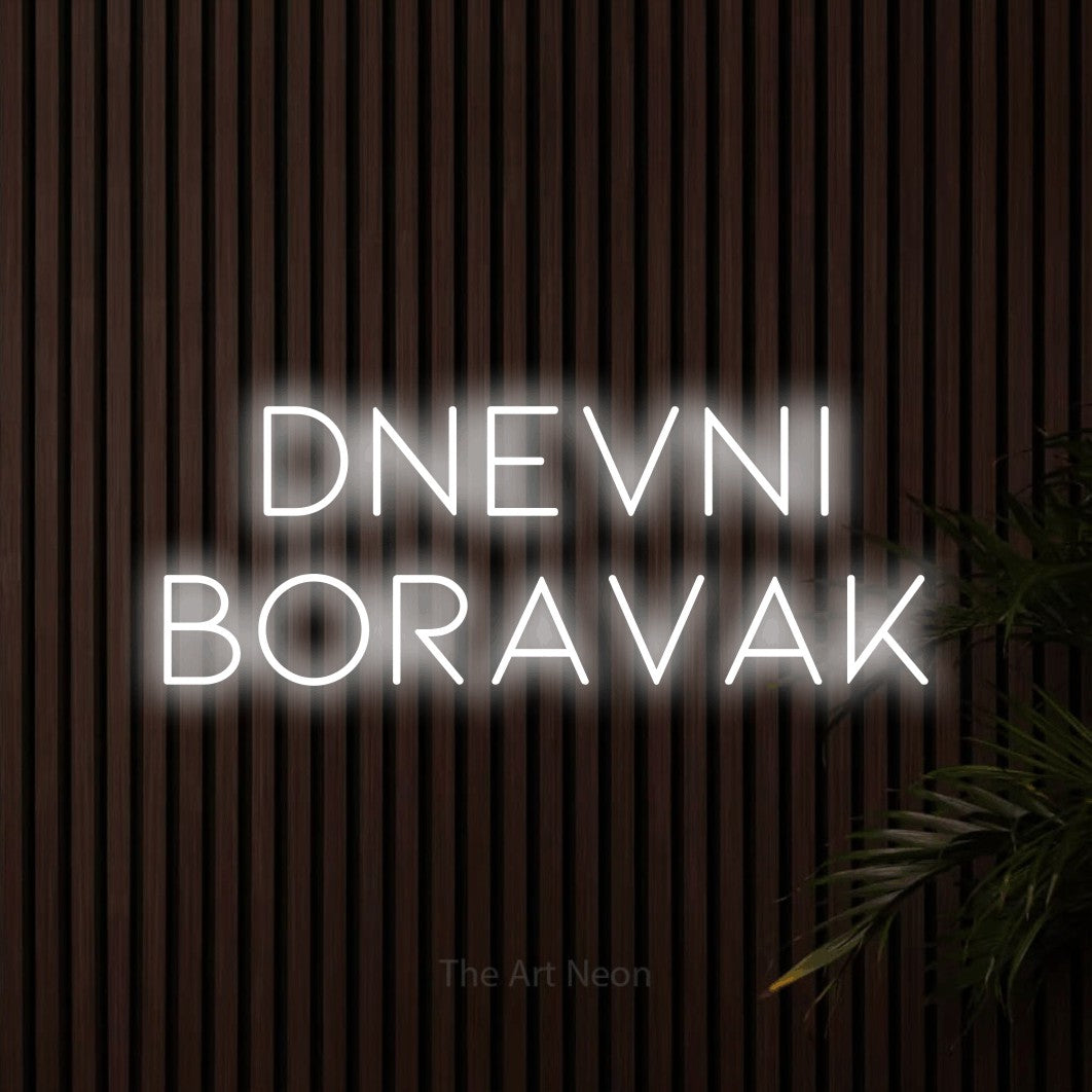 LED neon sign reading “dnevni boravak”, arranged in two lines.