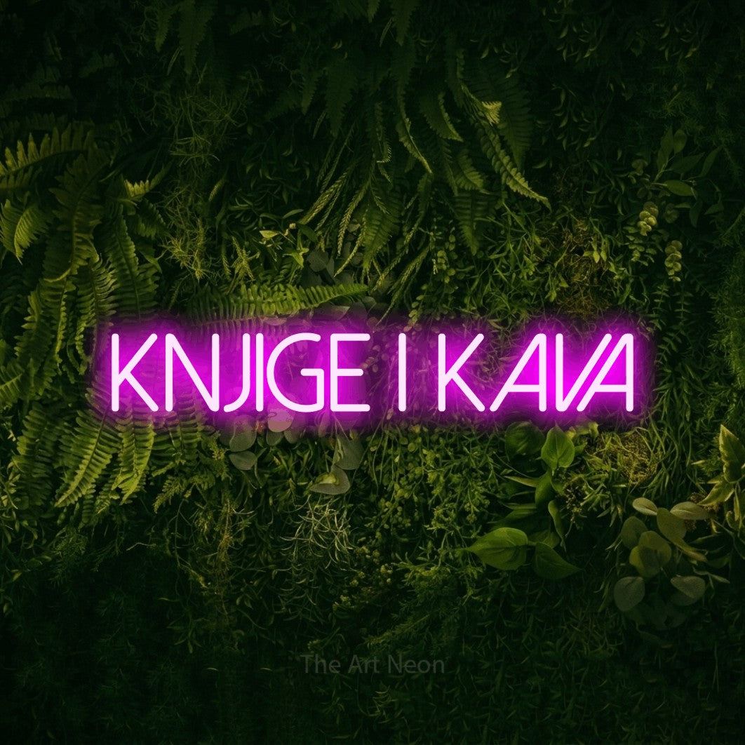 LED neon sign reading “KNJIGE I KAVA”, arranged in a single line.