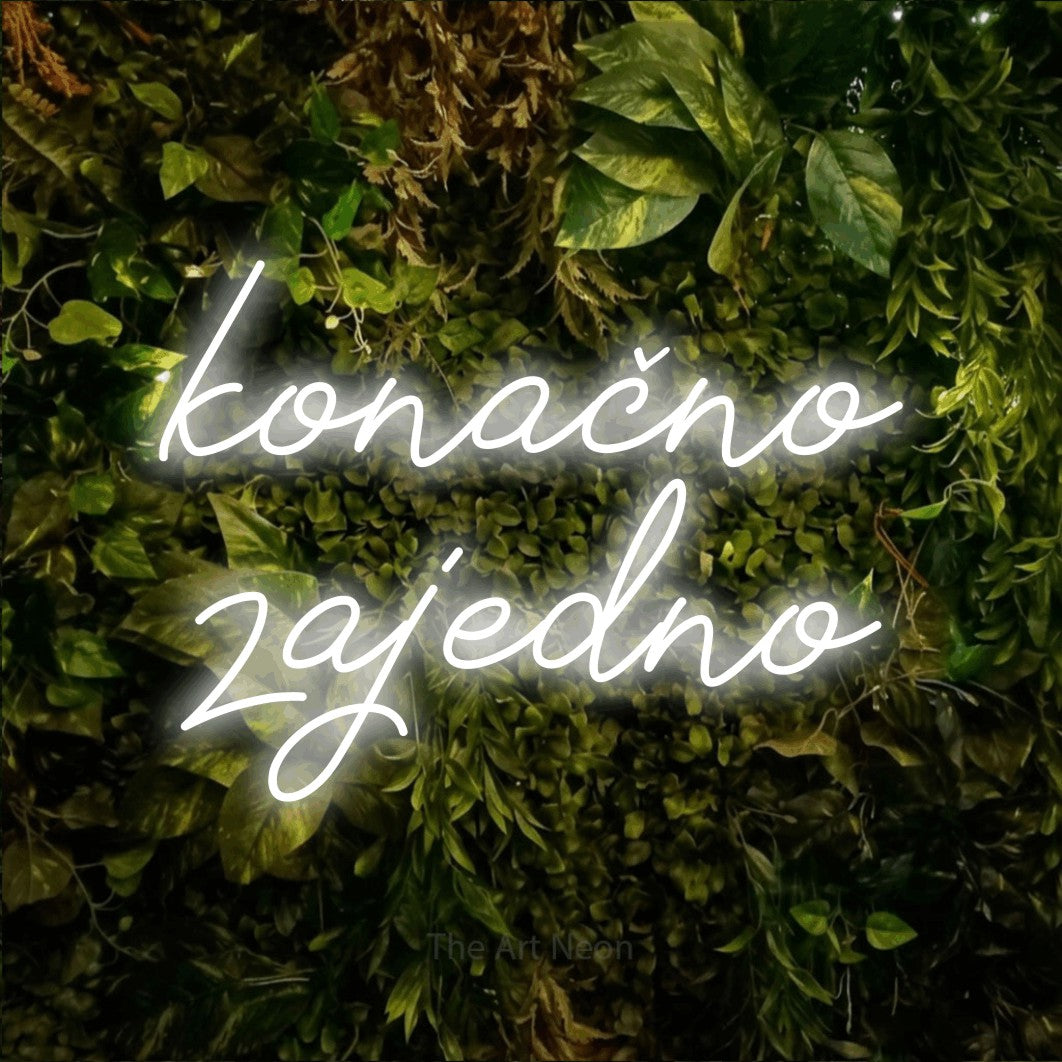 LED neon sign reading “konačno zajedno”, arranged in two lines.