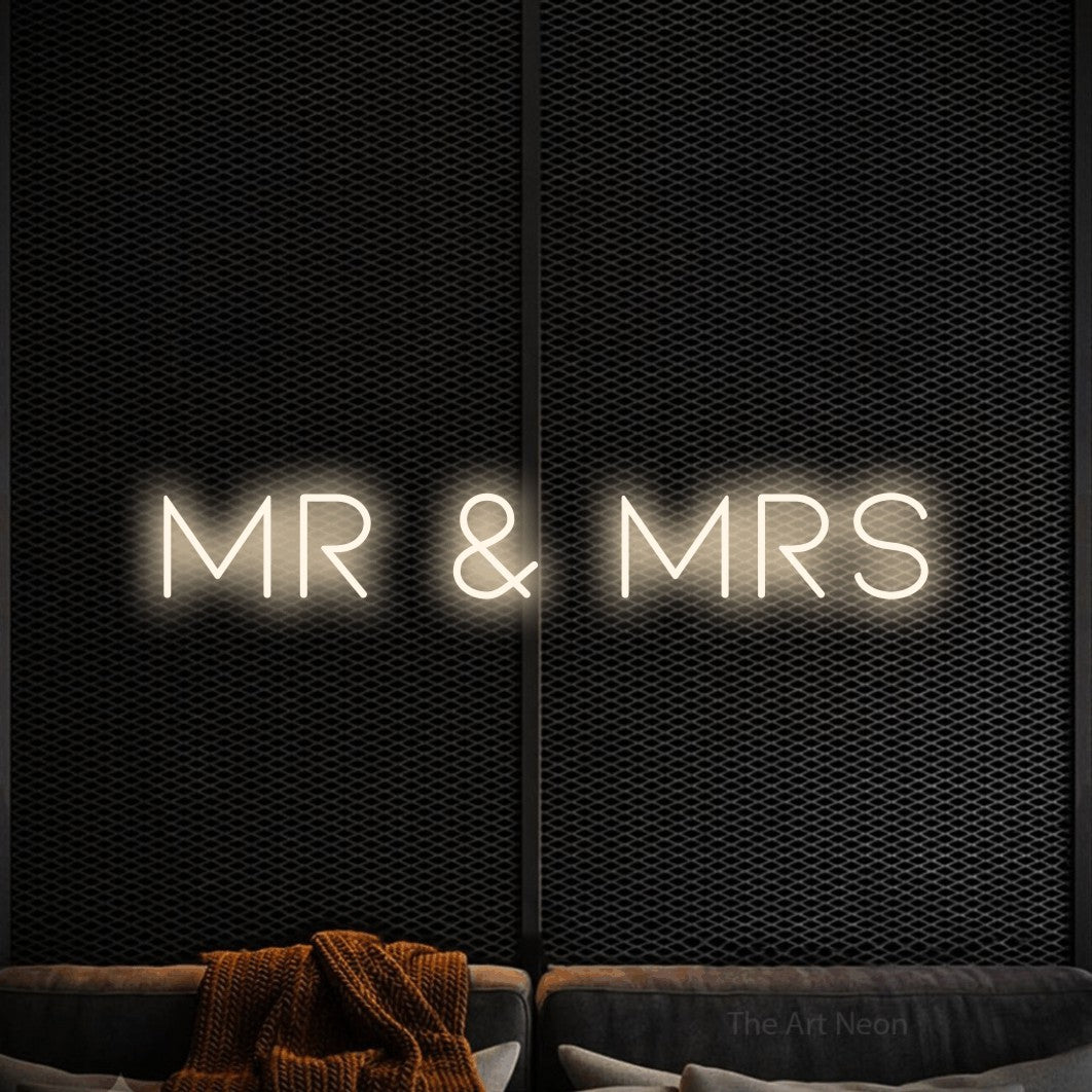 LED neon sign reading “Mr & Mrs”, arranged in a single line.