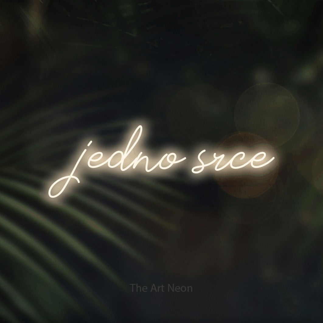LED neon sign reading “jedno srce”, arranged in a single line.