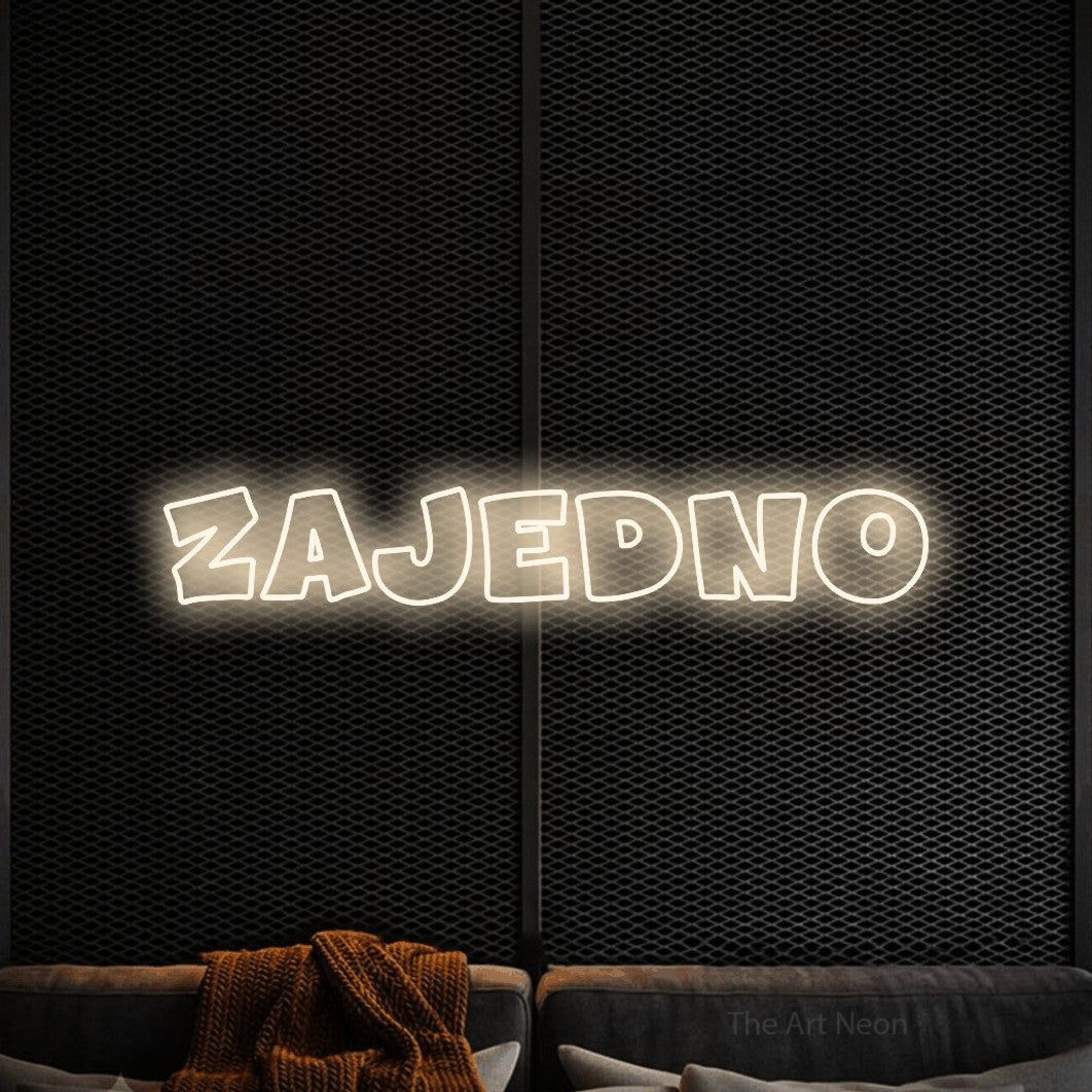 LED neon sign reading “ZAJEDNO”, arranged in a single line.