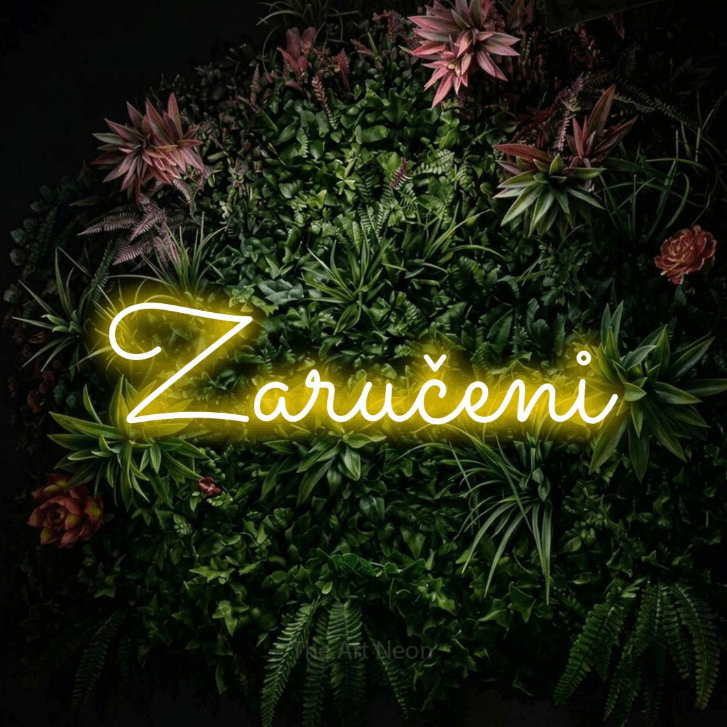 LED neon sign reading “Zaručeni”, arranged in a single line.