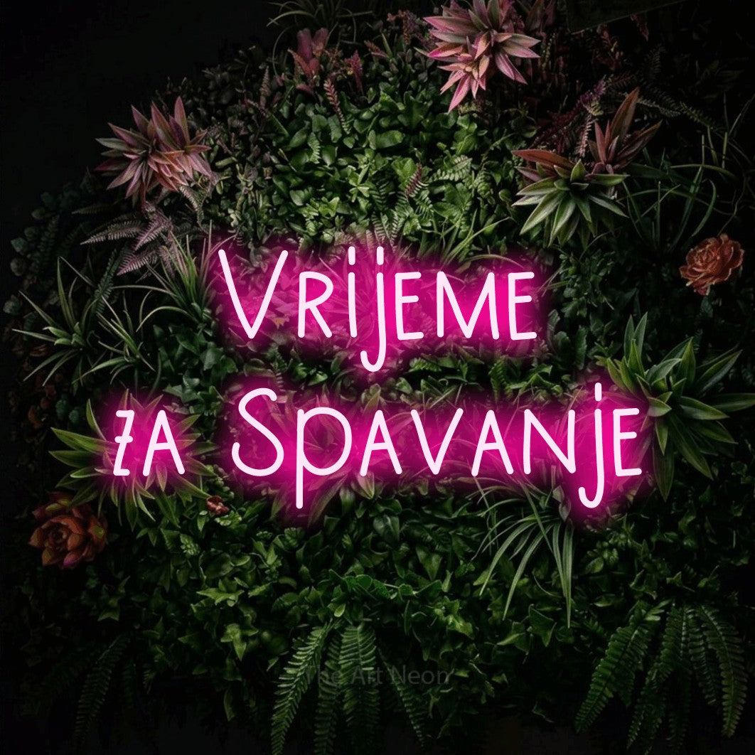 LED neon sign reading “Vrijeme za Spavanje”, arranged in two lines.