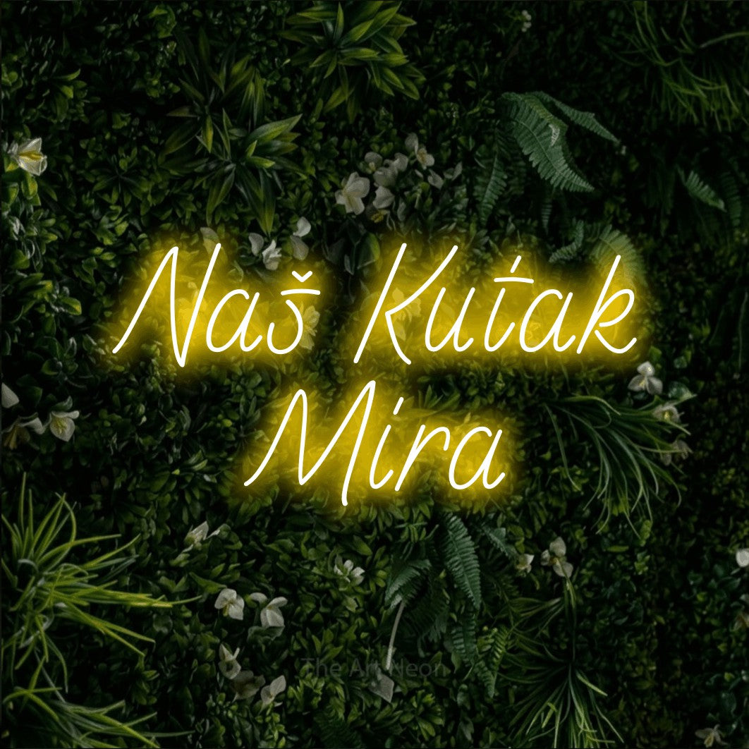 LED neon sign reading “Naš Kutak Mira”, arranged in two lines.