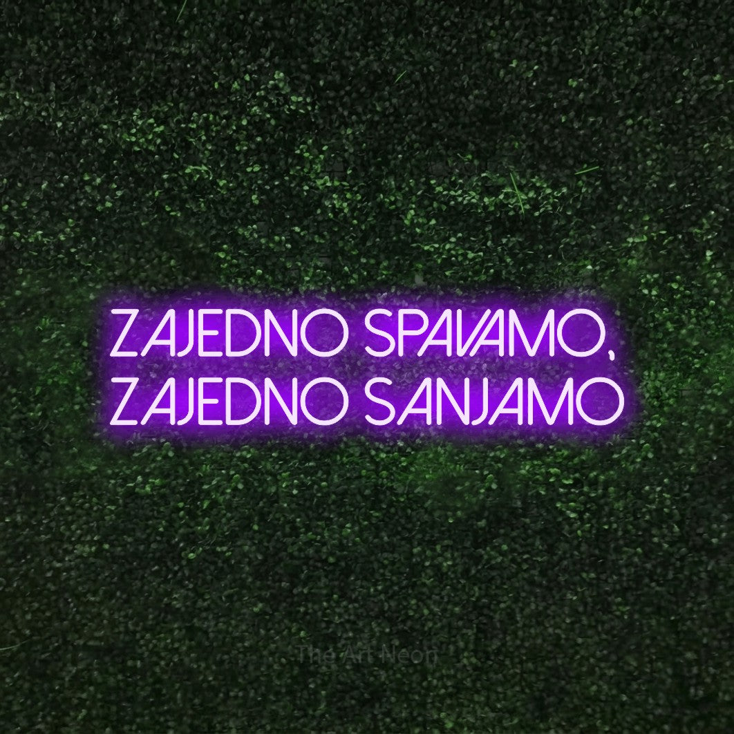 LED neon sign reading “ZAJEDNO SPAVAMO, ZAJEDNO SANJAMO”, arranged in two lines.