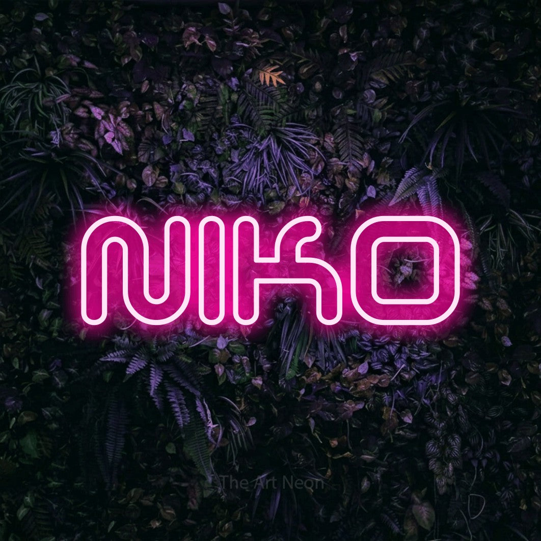 LED neon sign reading “Niko”, arranged in a single line.