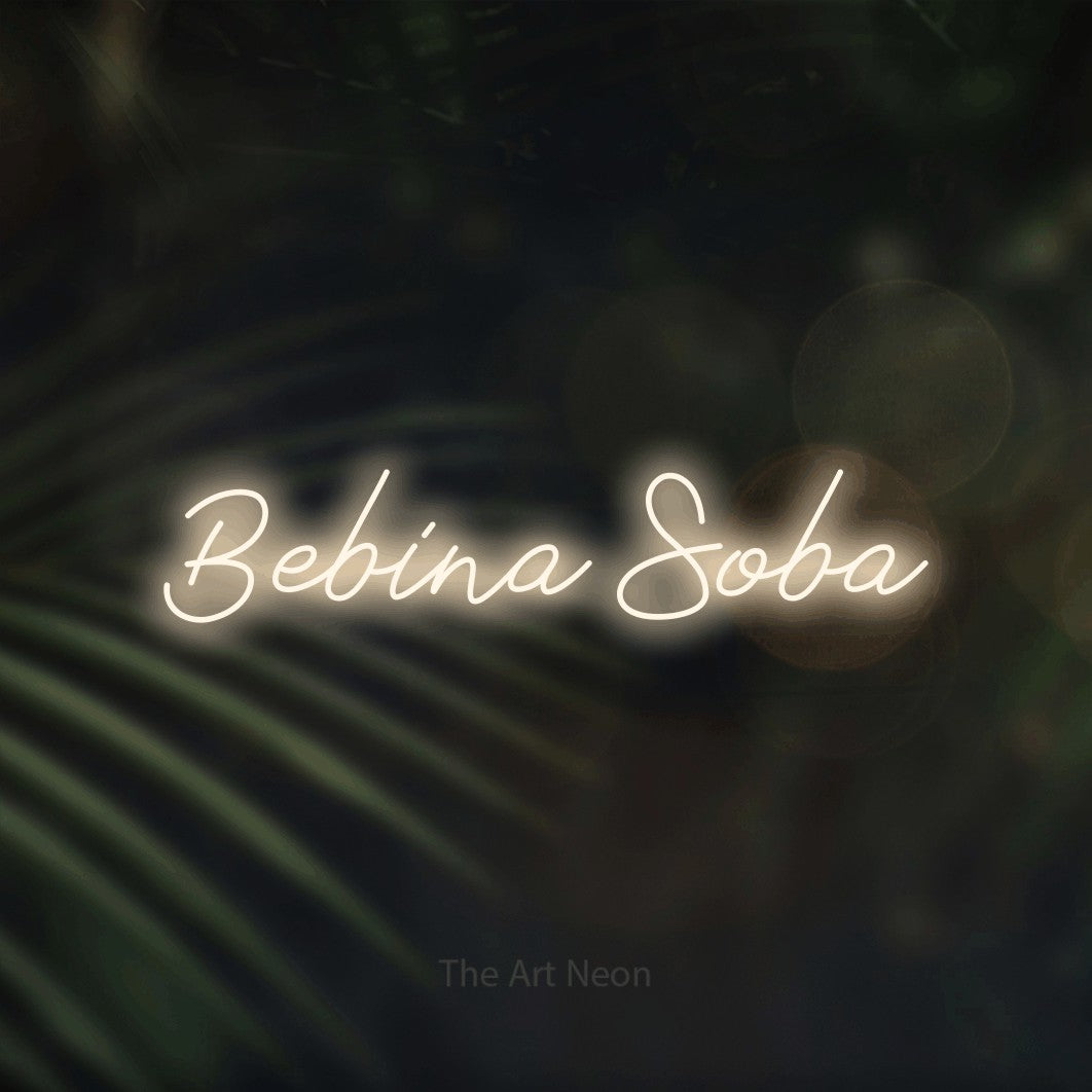 LED neon sign reading “Bebina Soba”, arranged in a single line.