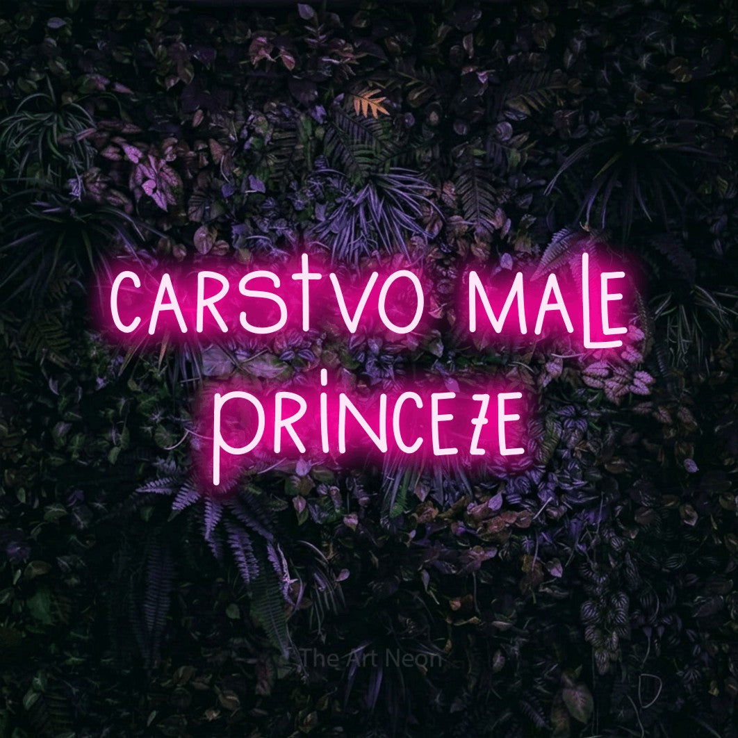 LED neon sign reading “carstvo male princeze”, arranged in two lines.