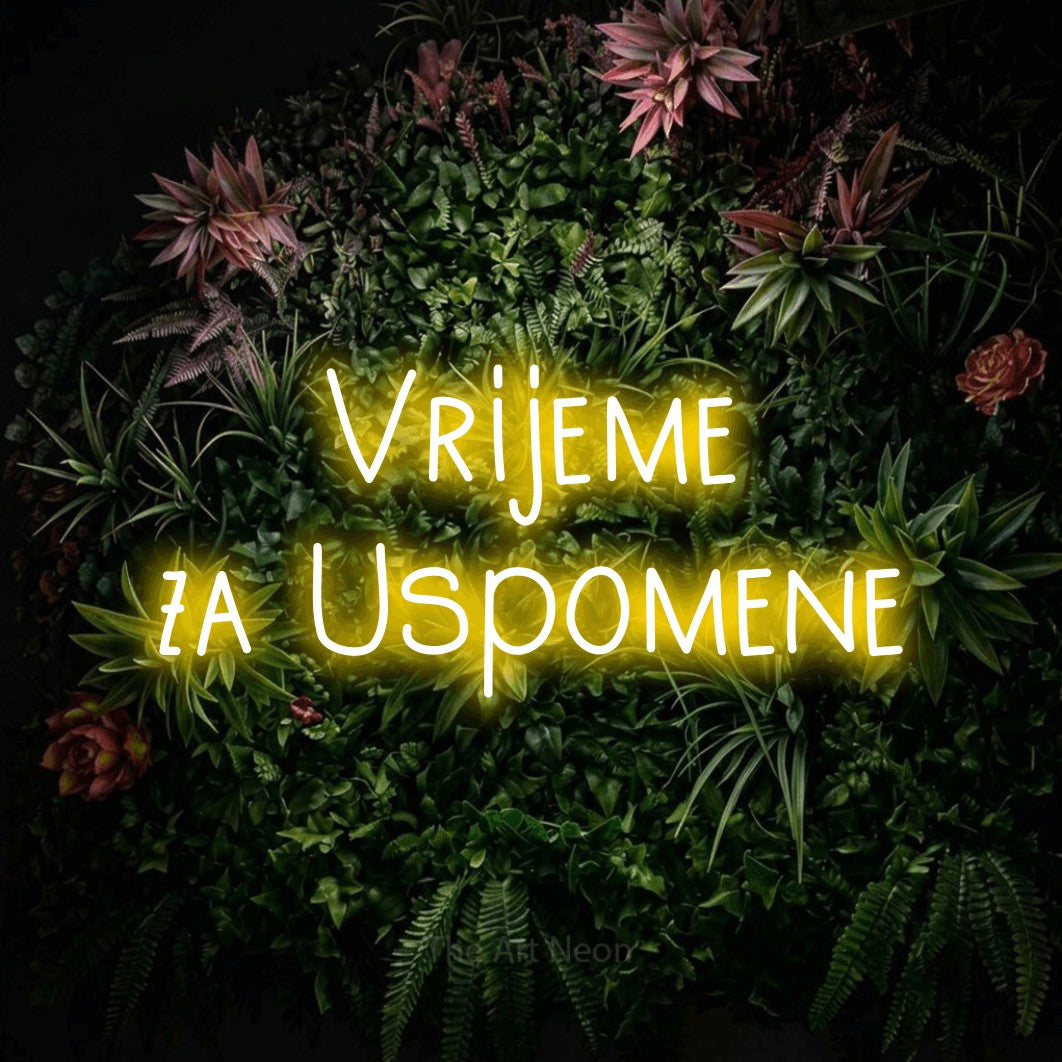 LED neon sign reading “Vrijeme za Uspomene”, arranged in two lines.